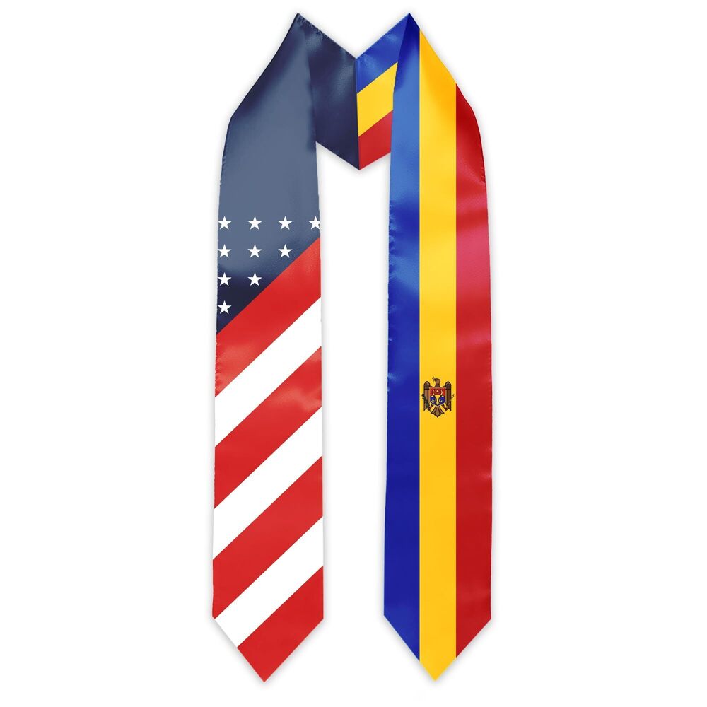 1806 Moldova Flag and USA Country Flag Graduation Stole Graduation Sash